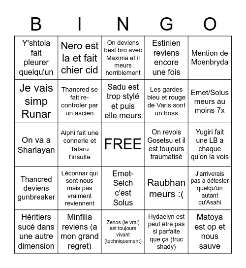 Bingo shadowbringer Bingo Card