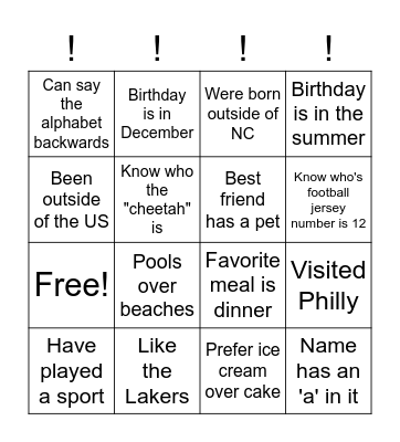 Sports Society Bingo Card