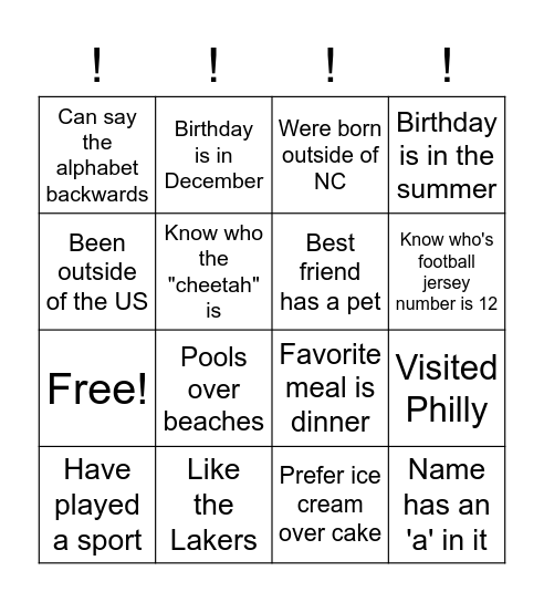 Sports Society Bingo Card
