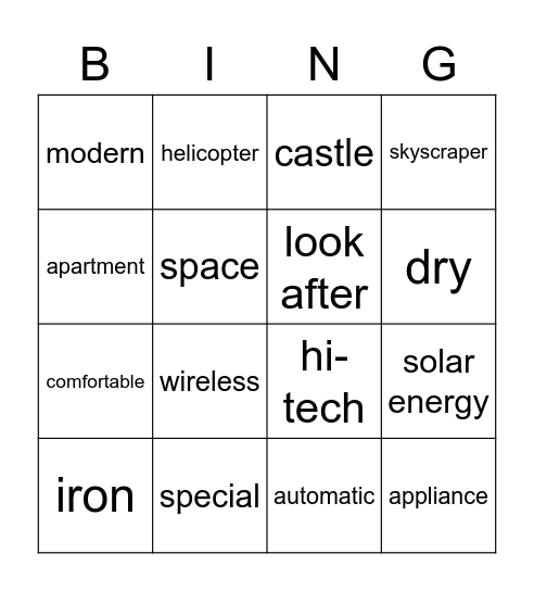 UNIT 10: OUR HOME IN THE FUTURE Bingo Card