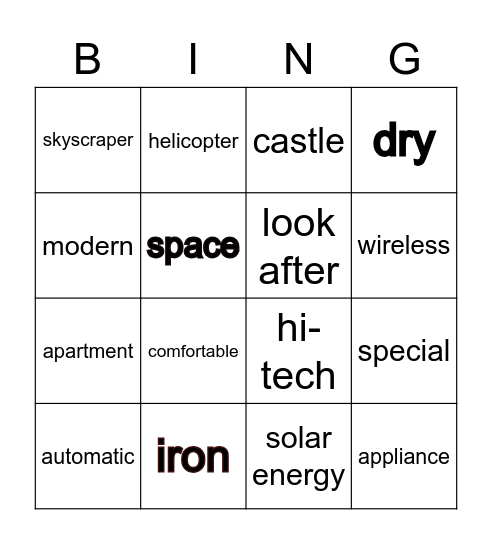 Unit 10: Our home in the future Bingo Card