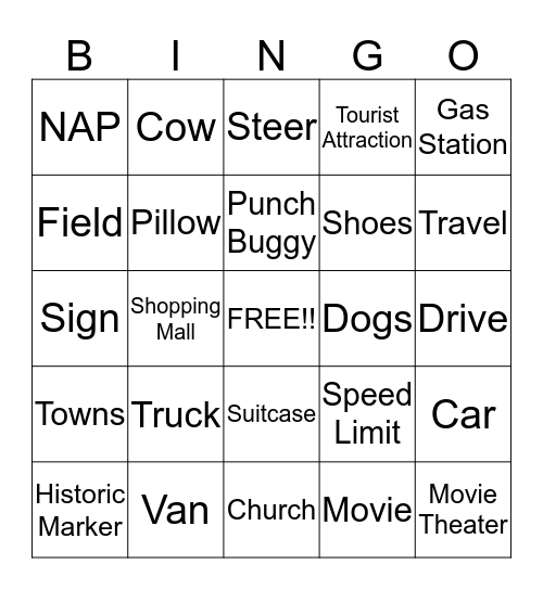 TowneLaker Travel Bingo Card