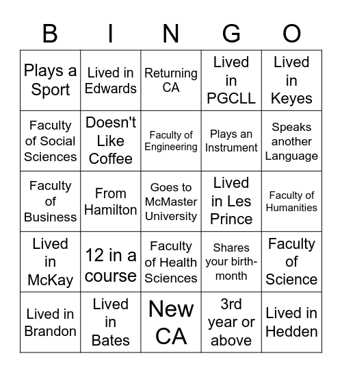 Find someone who is/has: Bingo Card