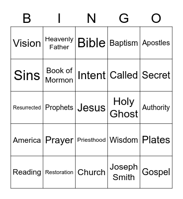 The Restoration Bingo Card