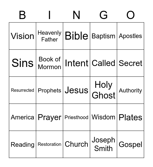 The Restoration Bingo Card