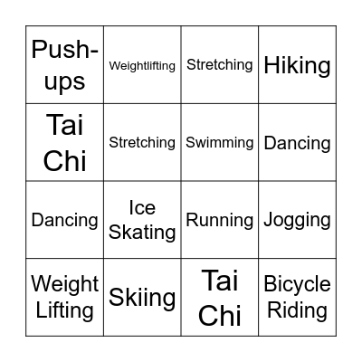 Physical Activity Bingo Card