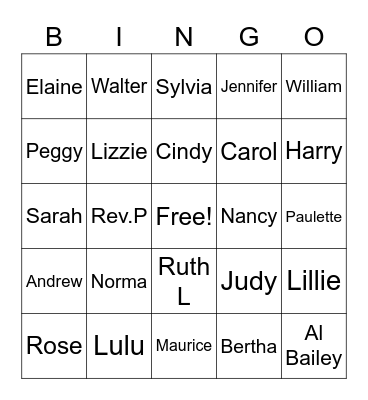 Asbury Park Senior Center Bingo Card