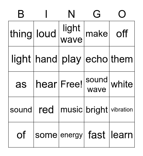 Making Waves: Light & Sound Bingo Card