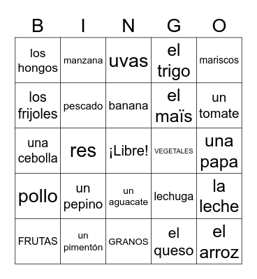 LA COMIDA Bingo Card