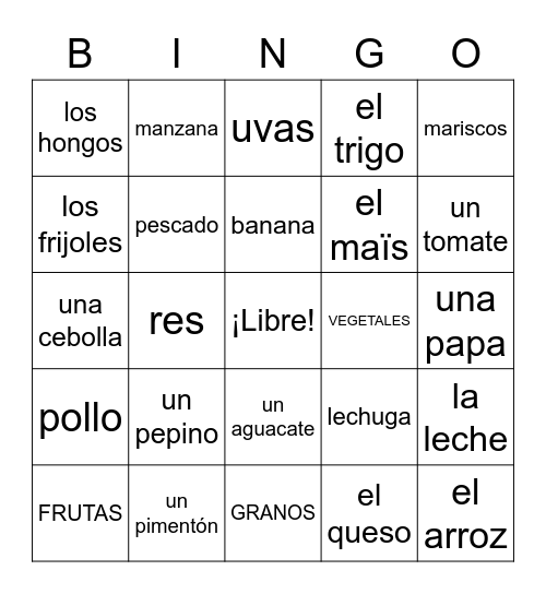 LA COMIDA Bingo Card