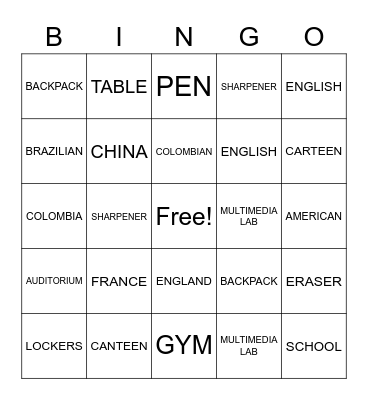 UNIT 1 - BINGO Card