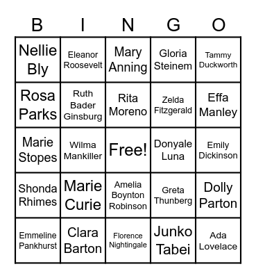 Women's History Month B-I-N-G-O Bingo Card