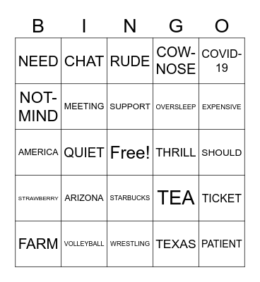 ASL Club at Pitt Bingo Card