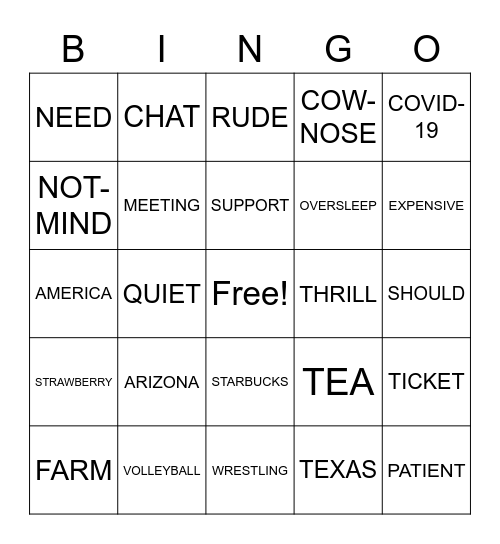 ASL Club at Pitt Bingo Card