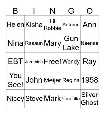 Freeman's Bingo  Bingo Card