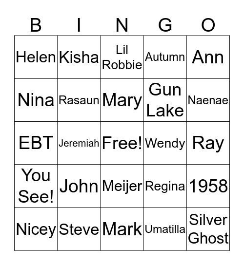 Freeman's Bingo  Bingo Card