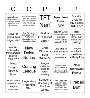 3.21 Crucible League Bingo Card