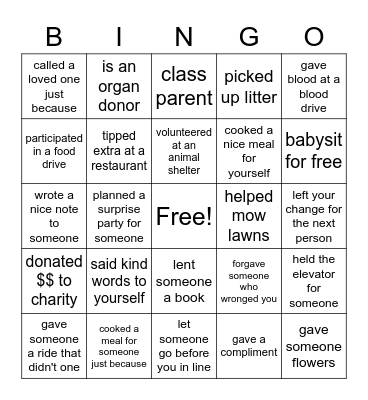 Acts of Kindness! Bingo Card