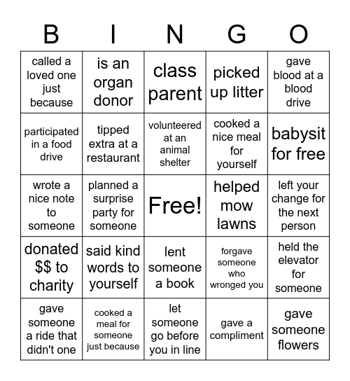 Acts of Kindness! Bingo Card