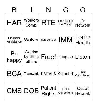 Patient Access Bingo Card