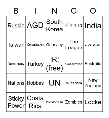 IR BINGO Card