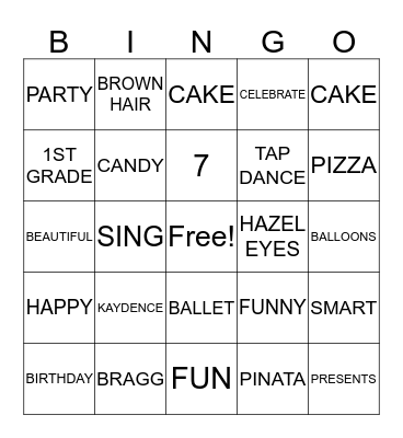 HAPPY BIRTHDAY KAYDENCE Bingo Card