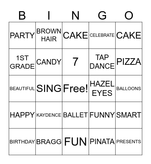 HAPPY BIRTHDAY KAYDENCE Bingo Card