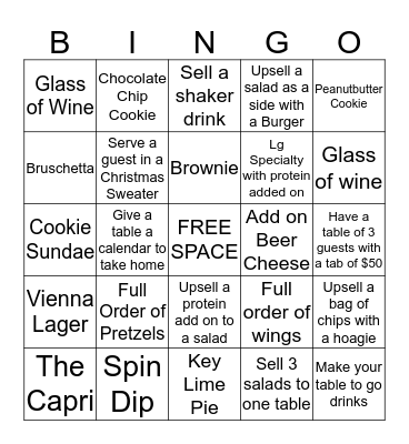 Dinner BINGO! Bingo Card