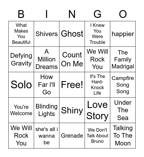 MUSIC Bingo Card