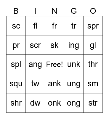 Beginning and Ending Bingo Card