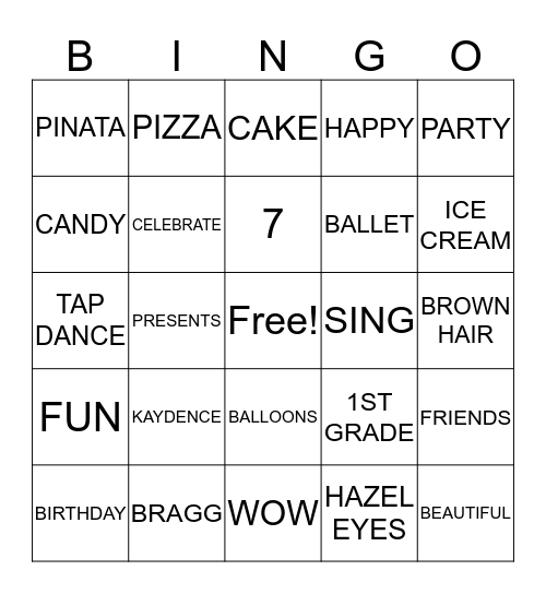 HAPPY BIRTHDAY KAYDENCE Bingo Card