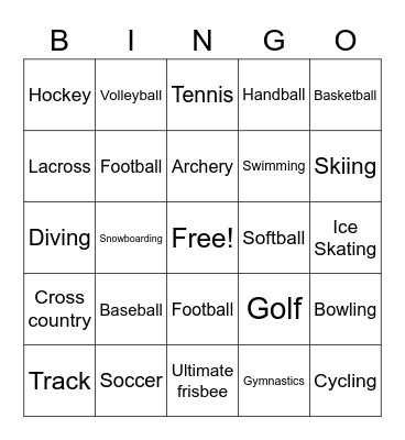 Sports Bingo Card