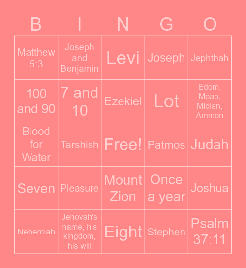 Bible Bingo Card