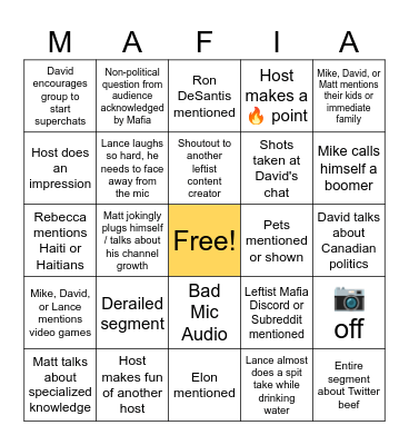 Leftist Mafia Bingo Card