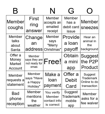 Christmas Eve Bingo Card