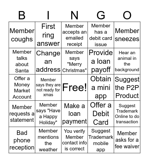 Christmas Eve Bingo Card