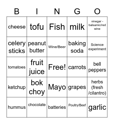 What is in your fridge? Bingo Card