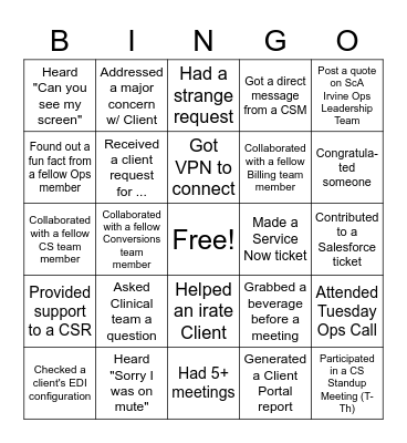 ScA Ops Leadership Bingo Card