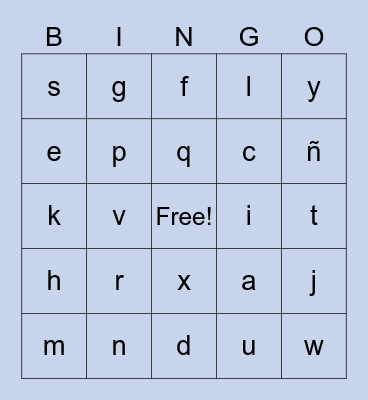 Spanish Alphabet Bingo Card