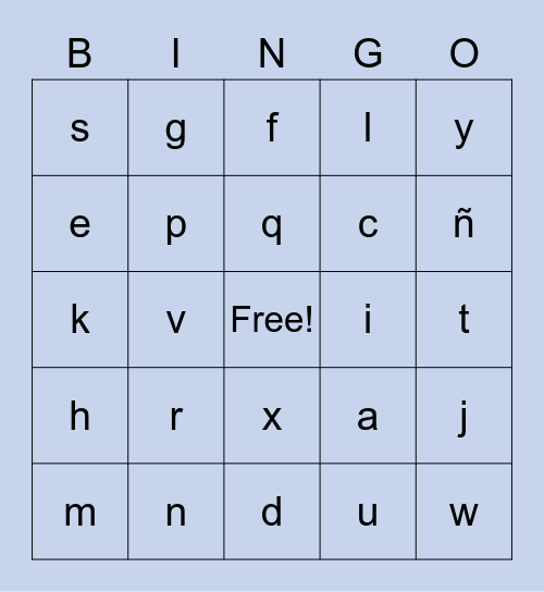 Spanish Alphabet Bingo Card