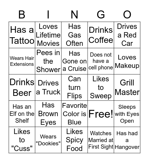 Brown People Bingo Card