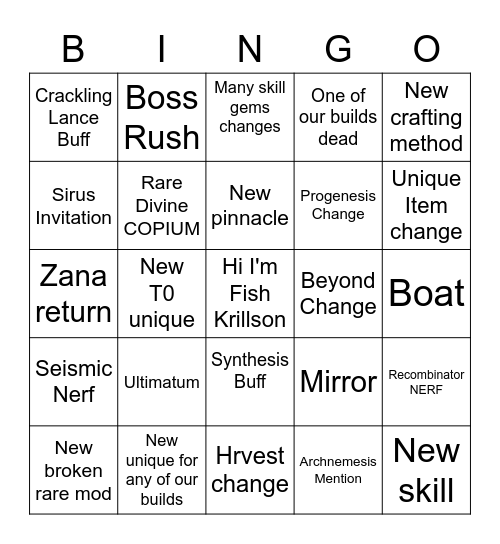 New League lol Bingo Card