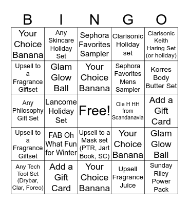 Skincare Banana Bingo Card