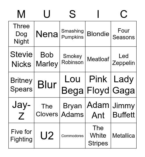 Music Bingo - Number Songs Bingo Card