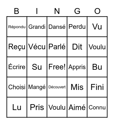 Participe Passé Bingo Card