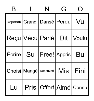 Participe Passé Bingo Card