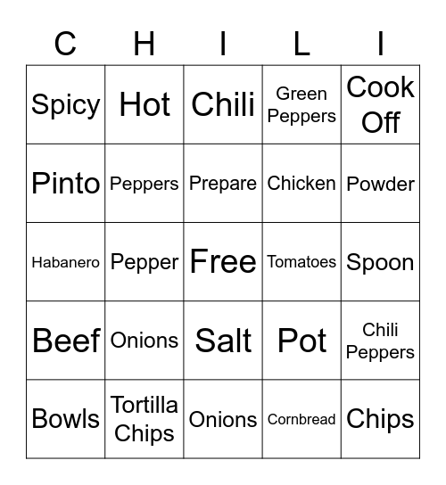 Chili Cook-Off Bingo Card