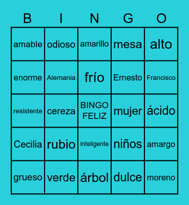 SUSTANTIVOS Y ADJETIVOS Bingo Card