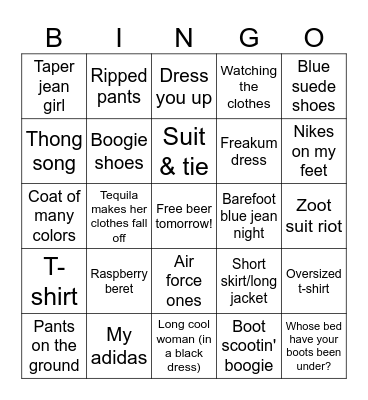 Outfit Check Bingo Card