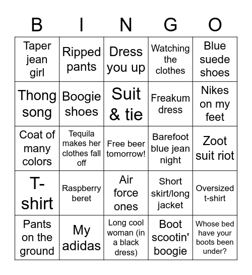 Outfit Check Bingo Card